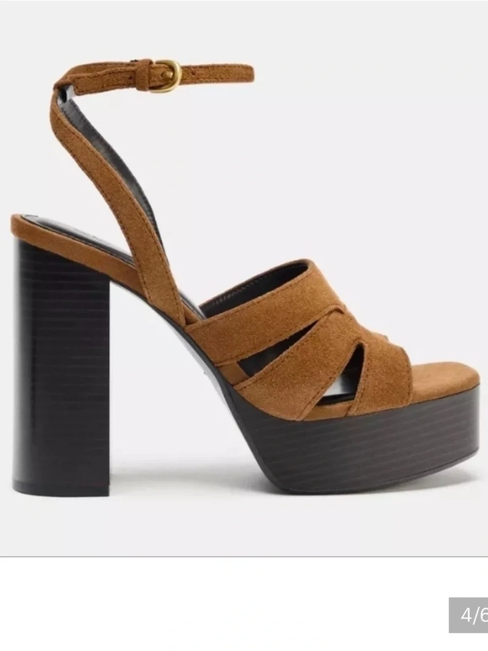 Zara Tan Suede Platform Block Heel Sandals